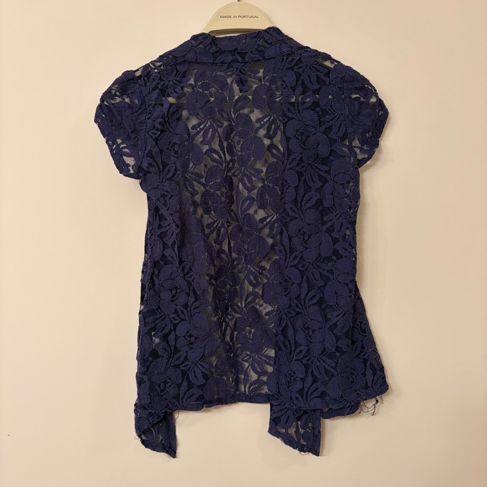 Navy blue floral lace short sleeve cover up women’s small Tracy Evan’s - Picture 3 of 3